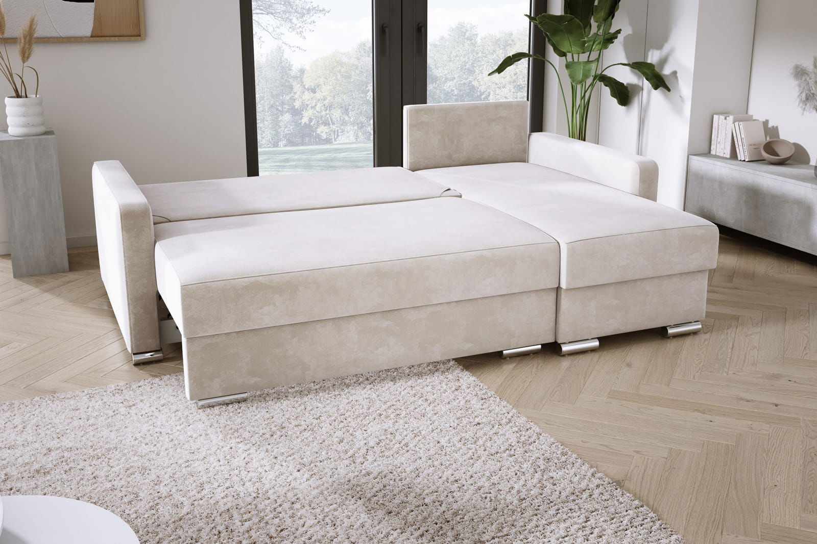 BEIGE CORNER SOFA BED LUNA MINI 225X145 CM - - My Sofas