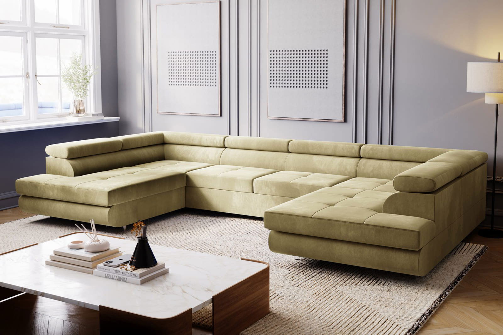 BEIGE SOFA BED MONTANA XL 340X200 CM - - My Sofas