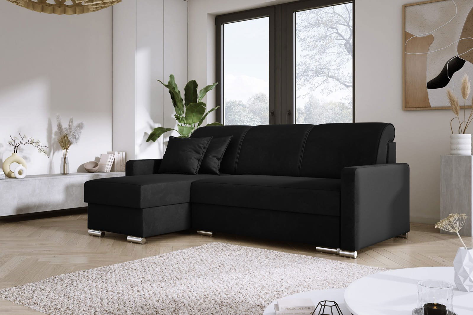 BLACK CORNER SOFA BED LUNA MINI 225X145 CM - - My Sofas