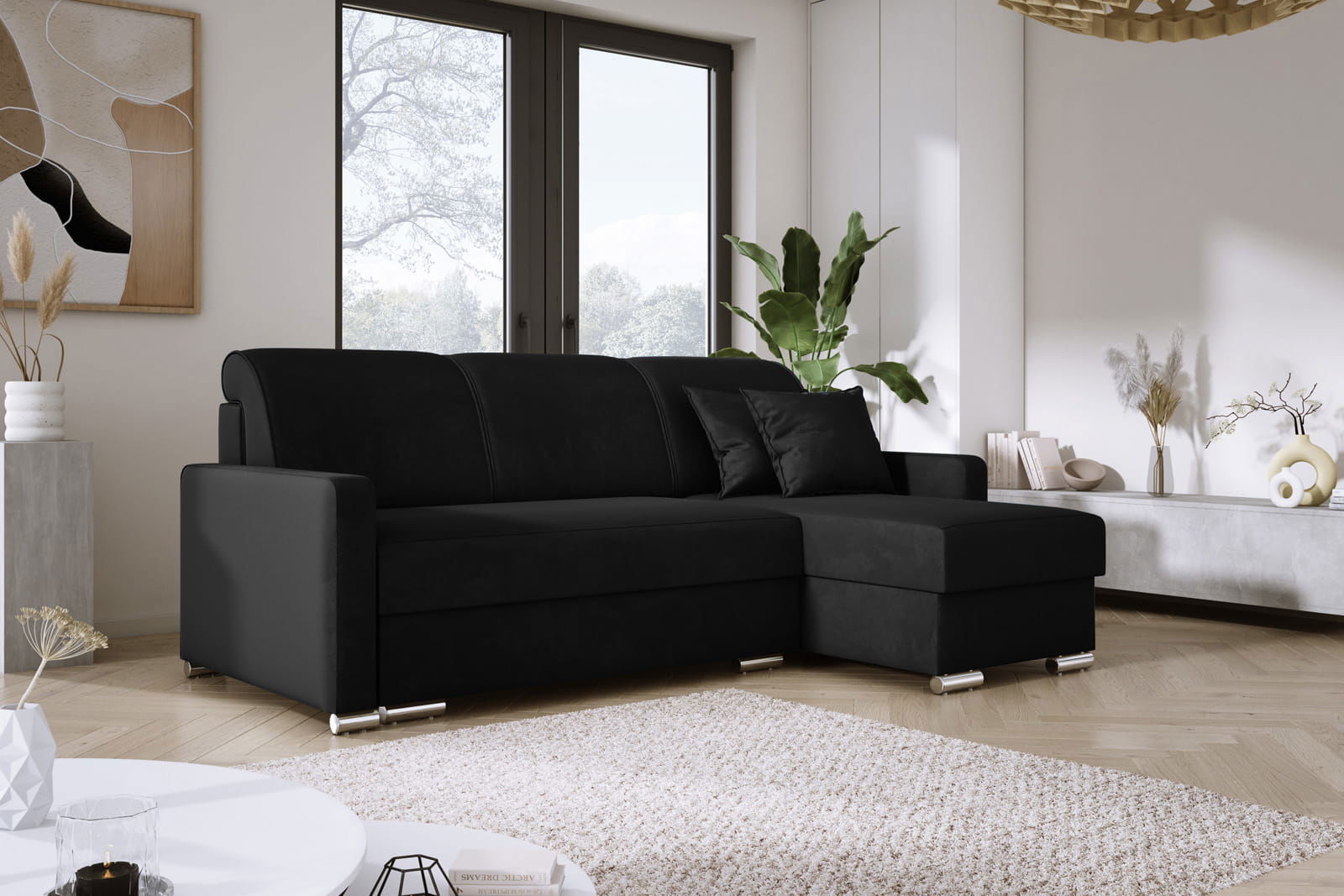 BLACK CORNER SOFA BED LUNA MINI 225X145 CM - - My Sofas