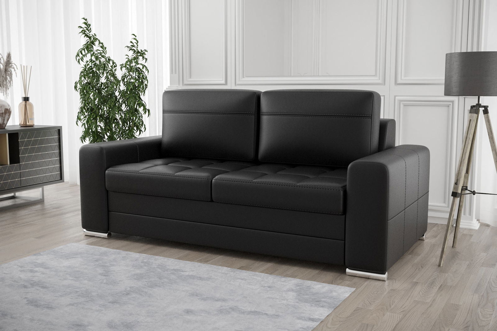 BLACK ECO LEATHER AMERICAN SOFA BED VERONA II 170 CM -  - My Sofas