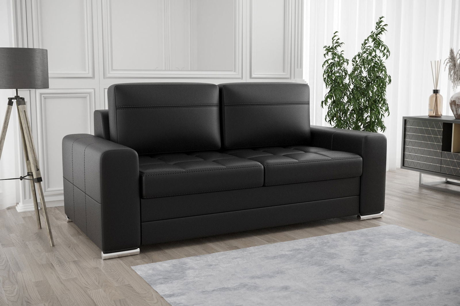 BLACK ECO LEATHER AMERICAN SOFA BED VERONA II 170 CM -  - My Sofas