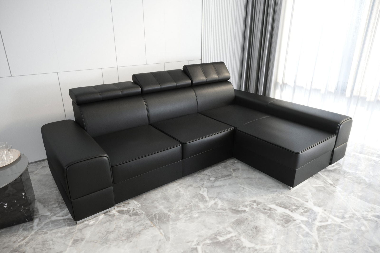 BLACK ECO LEATHER CORNER SOFA BED ROYAL 295×185 - - My Sofas