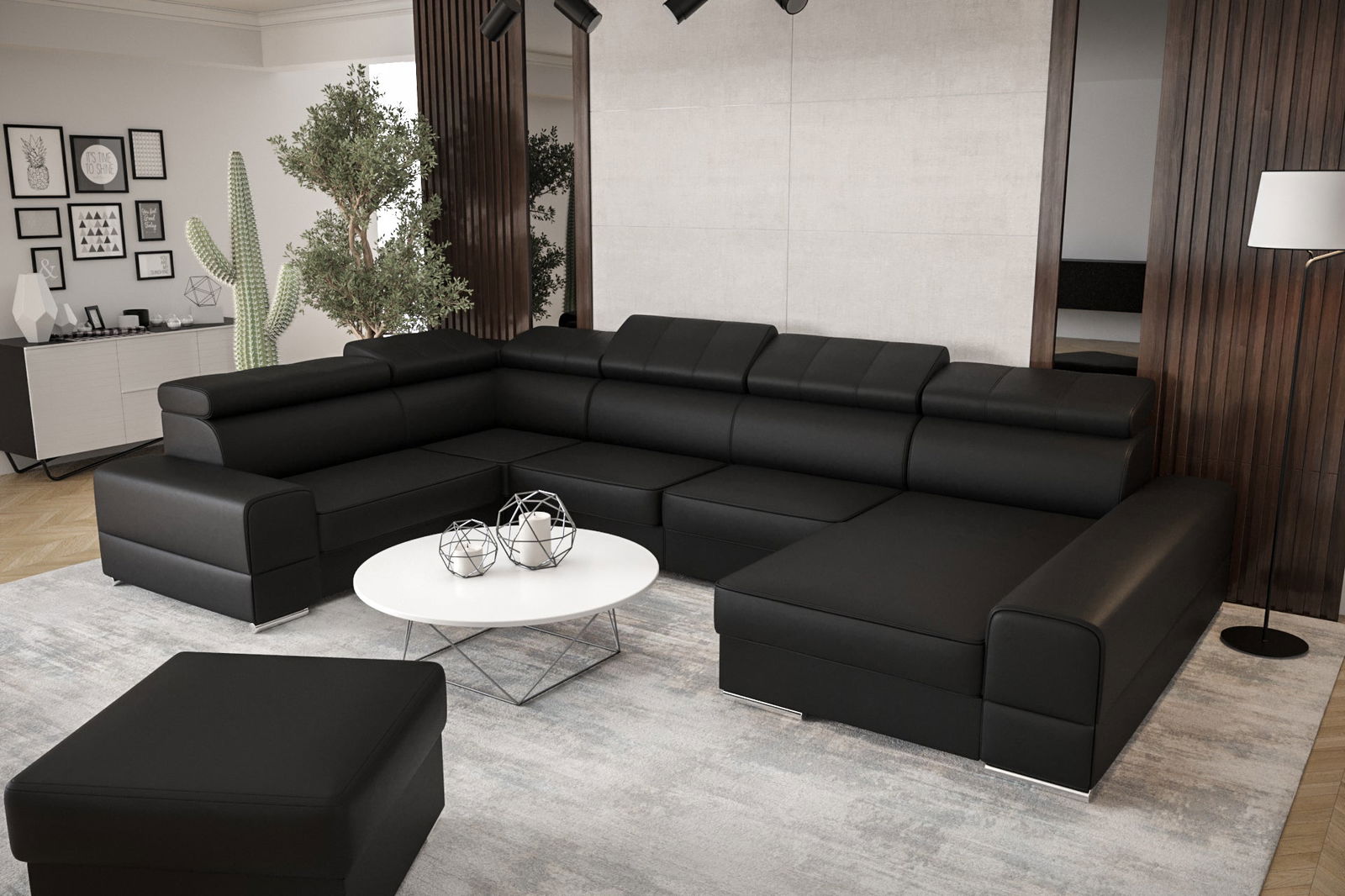 BLACK ECO LEATHER CORNER SOFA BED ROYAL MAX II 230x375x185 - - My Sofas