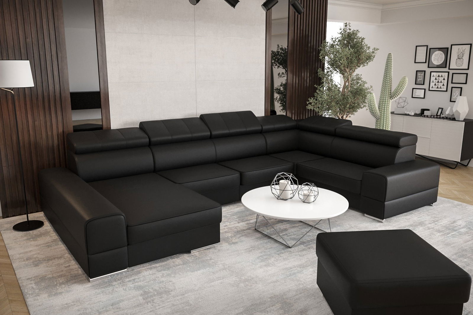 BLACK ECO LEATHER CORNER SOFA BED ROYAL MAX II 230x375x185 - - My Sofas