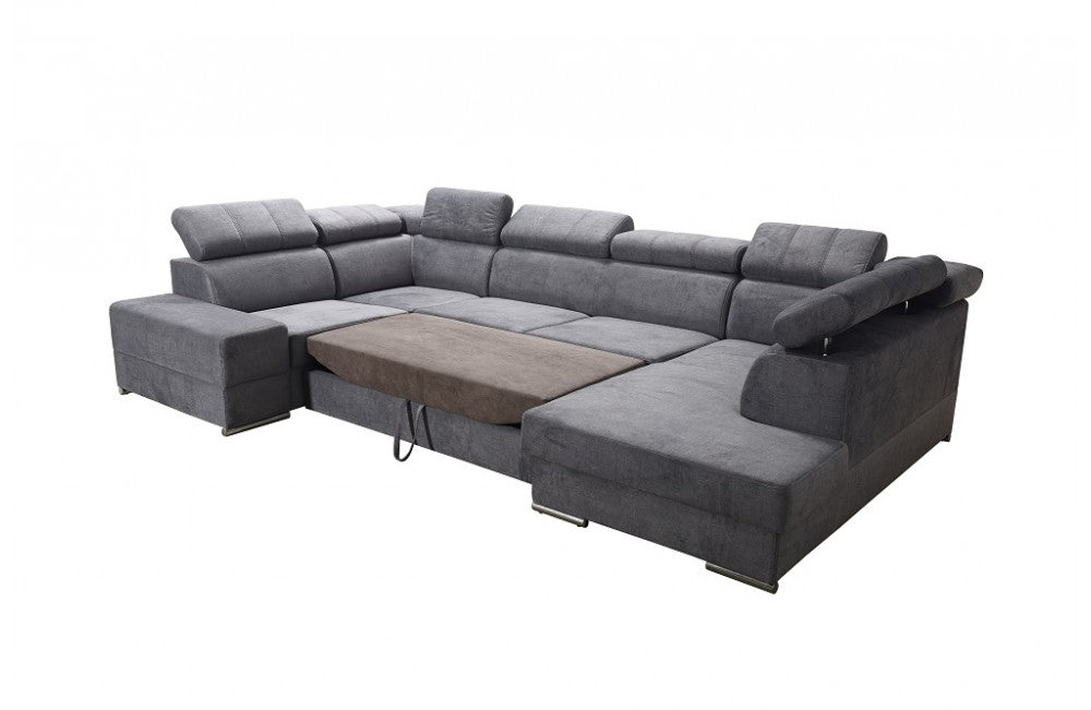 BLACK ECO LEATHER CORNER SOFA BED ROYAL MAX I 210x375x185 - - My Sofas
