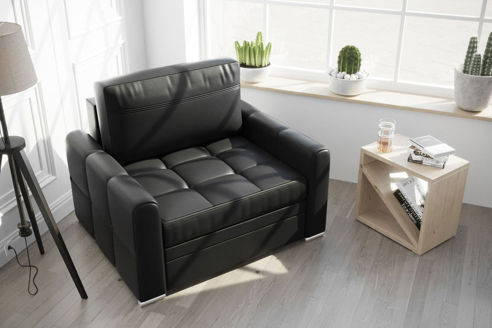 BLACK ECO LEATHER FOLDING CHAIR VERONA 105 CM - - My Sofas