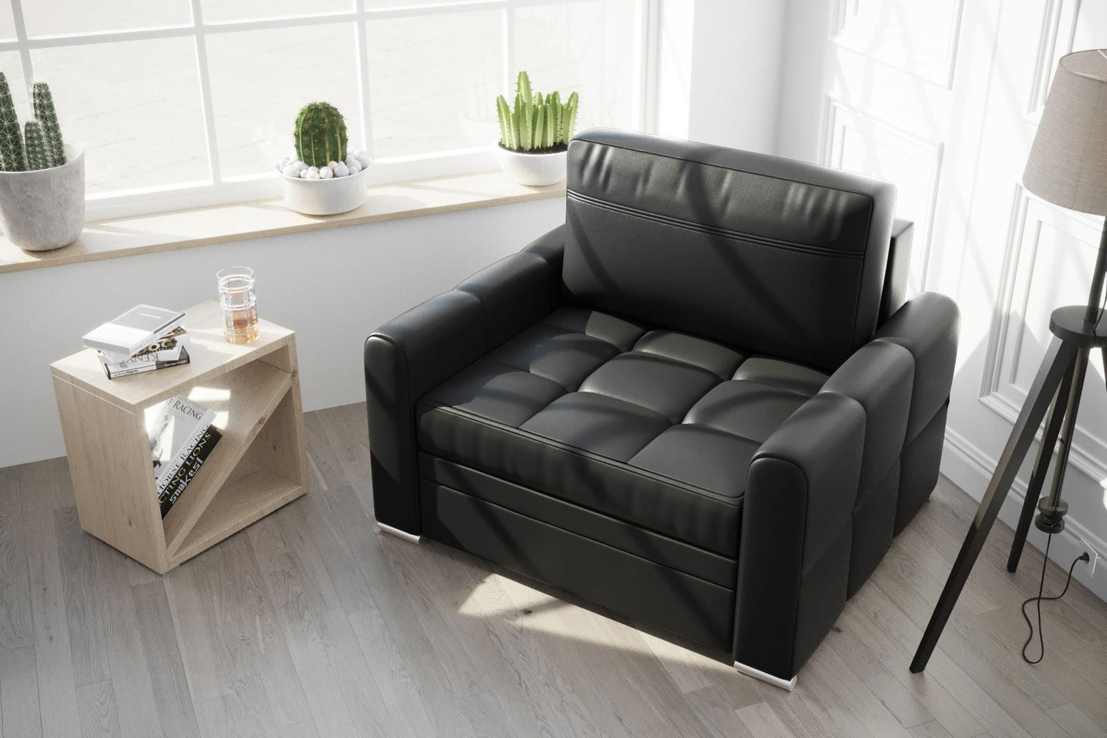 BLACK ECO LEATHER FOLDING CHAIR VERONA 105 CM - - My Sofas