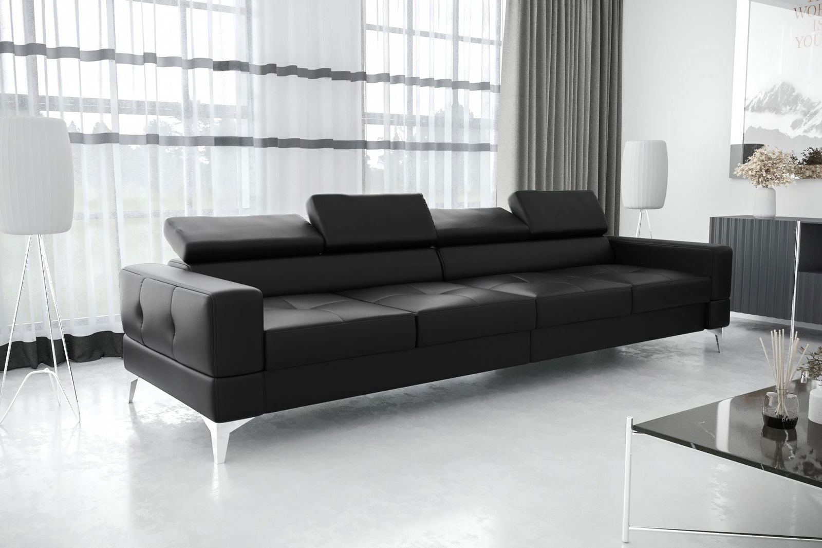 BLACK ECO LEATHER FOUR-SEAT SOFA TOSCANIA IV 315 CM - - My Sofas