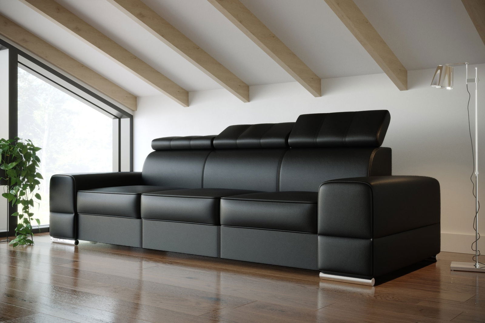 BLACK ECO LEATHER THREE-SEATER SOFA ROYAL III 295 CM - - My Sofas