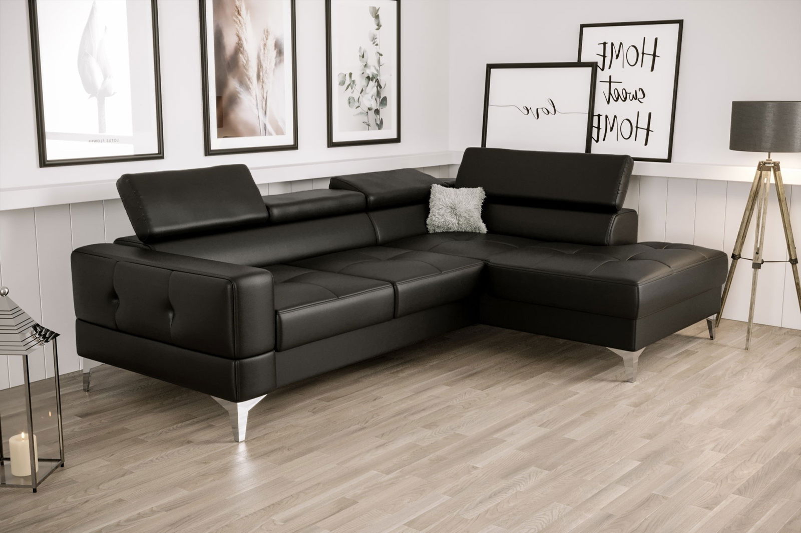 BLACK ECO LEATHER TOSCANIA MINI CORNER SOFA BED 170×250 CM - - My Sofas