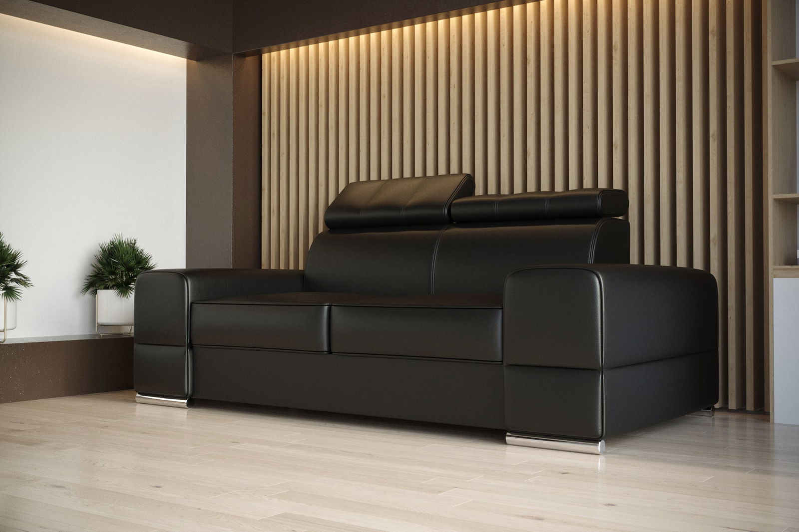 BLACK ECO LEATHER TWO-SEATER SOFA ROYAL II 225 CM -  - My Sofas