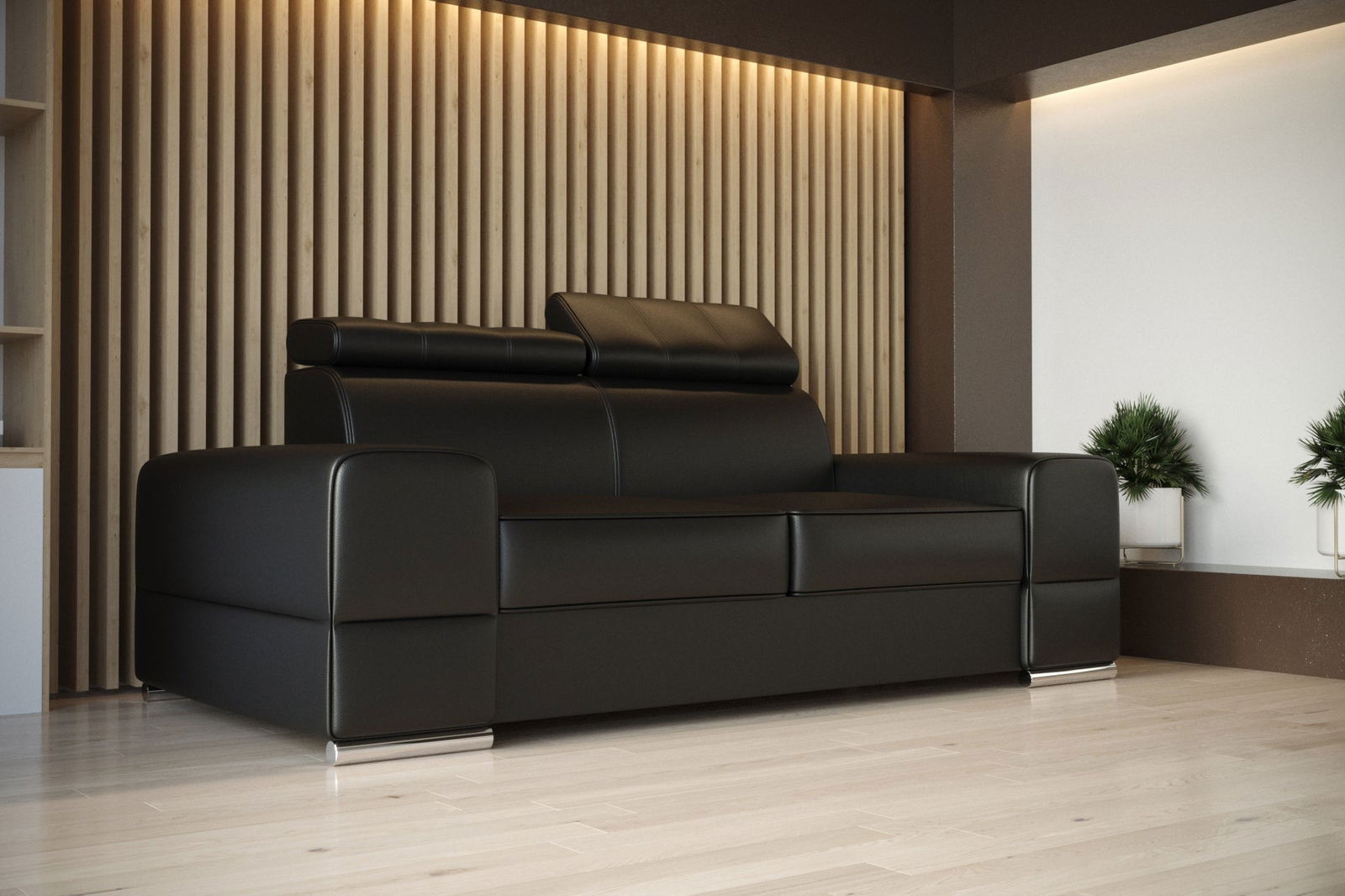 BLACK ECO LEATHER TWO-SEATER SOFA ROYAL II 225 CM -  - My Sofas