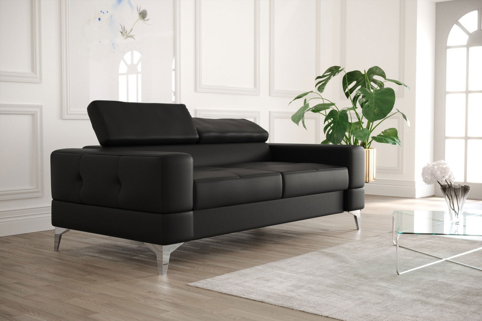 BLACK ECO LEATHER TWO-SEATER SOFA TOSCANIA II 180 CM - - My Sofas