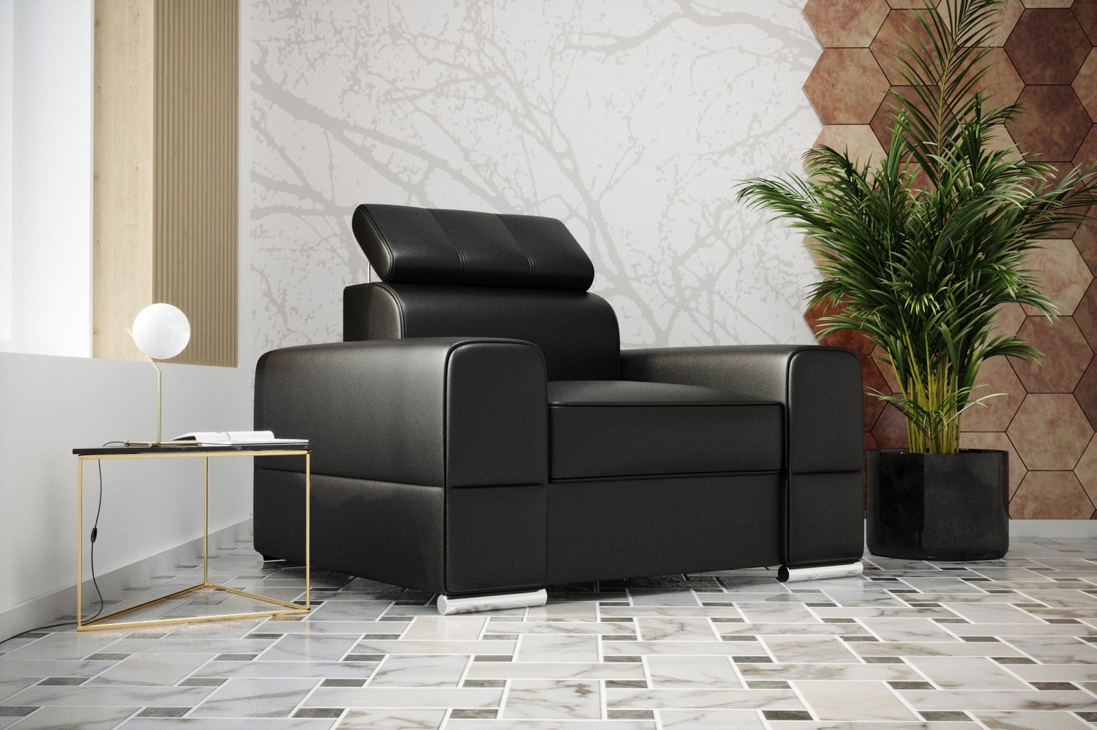 BLACK LEATHER CHAIR ROYAL 114 CM - - My Sofas
