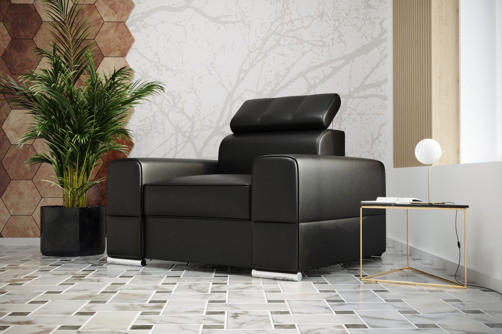 BLACK LEATHER CHAIR ROYAL 114 CM - - My Sofas