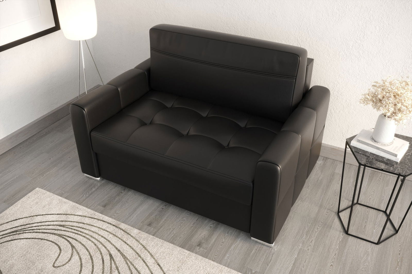 BLACK LEATHER CHAIR WITH SLEEPING FUNCTION 105 CM VERONA - - My Sofas