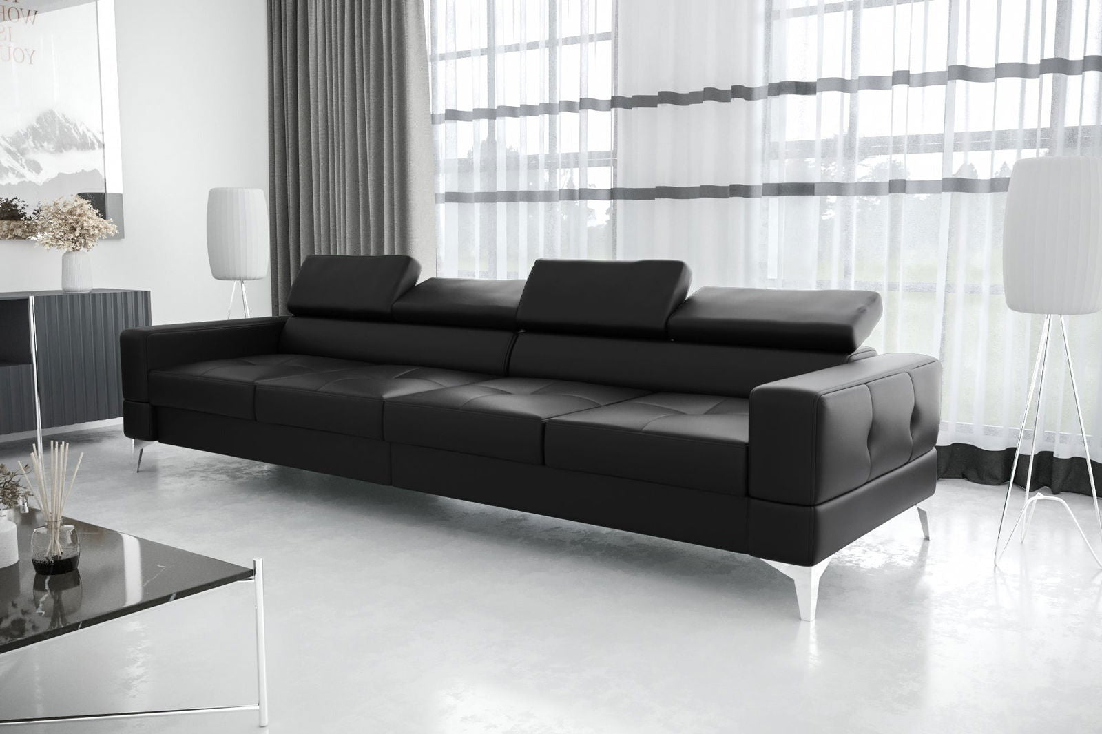 BLACK NATURAL LEATHER FOUR-SEAT SOFA TOSCANIA IV 315 CM - - My Sofas