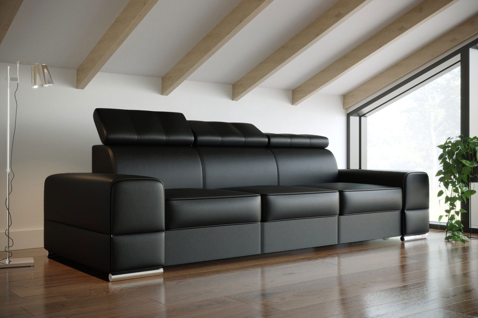 BLACK NATURAL LEATHER THREE-SEATER SOFA ROYAL III 295 CM - - My Sofas