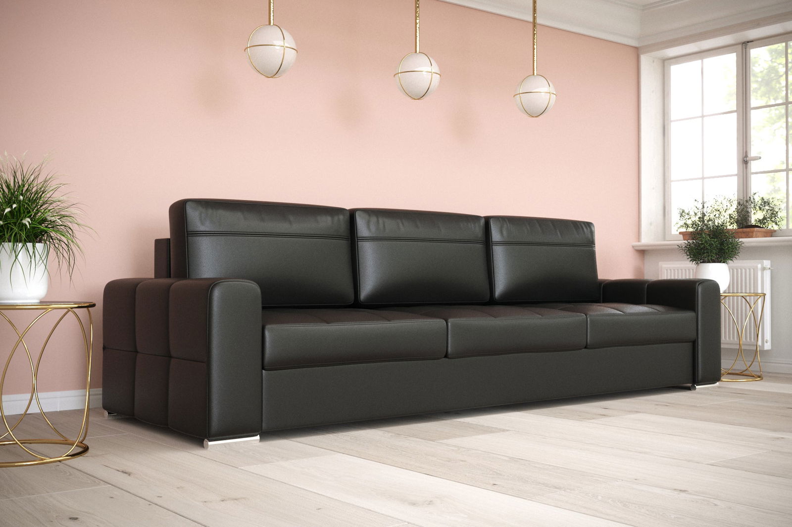 BLACK SOFA BED 250 CM NATURAL LEATHER VERONA DL - - My Sofas
