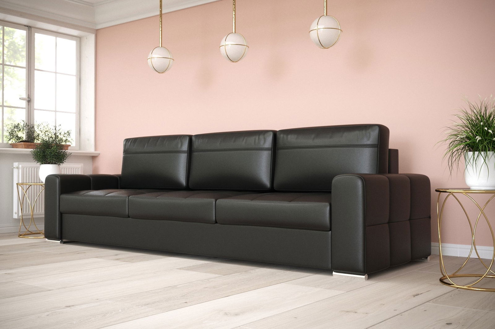 BLACK SOFA BED 250 CM NATURAL LEATHER VERONA DL - - My Sofas