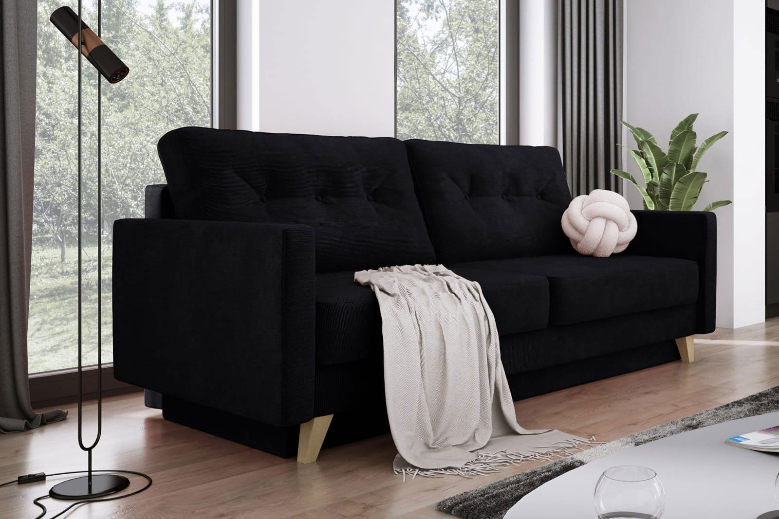 BLACK SOFA BED BERGEN 215X98 CM - - My Sofas