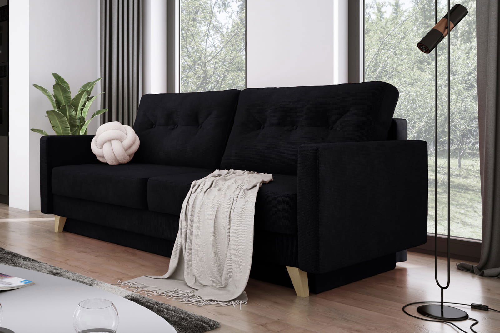 BLACK SOFA BED BERGEN 215X98 CM - - My Sofas