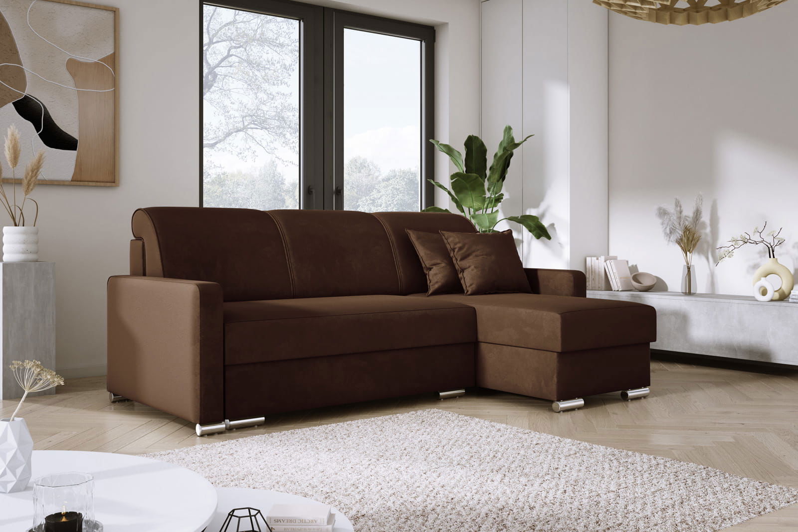 BROWN CORNER SOFA BED LUNA MINI 225X145 CM - - My Sofas