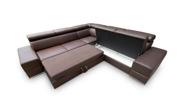 BROWN NATURAL LEATHER CORNER SOFA BED ROYAL MAX 286X286 - - My Sofas