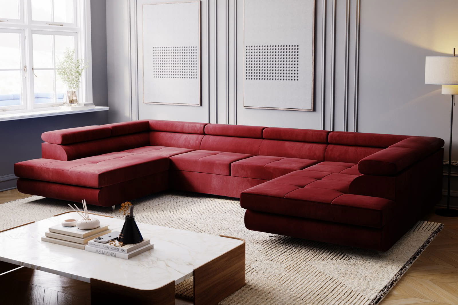 BURGUNDY SOFA BED MONTANA XL 340X200 CM - - My Sofas
