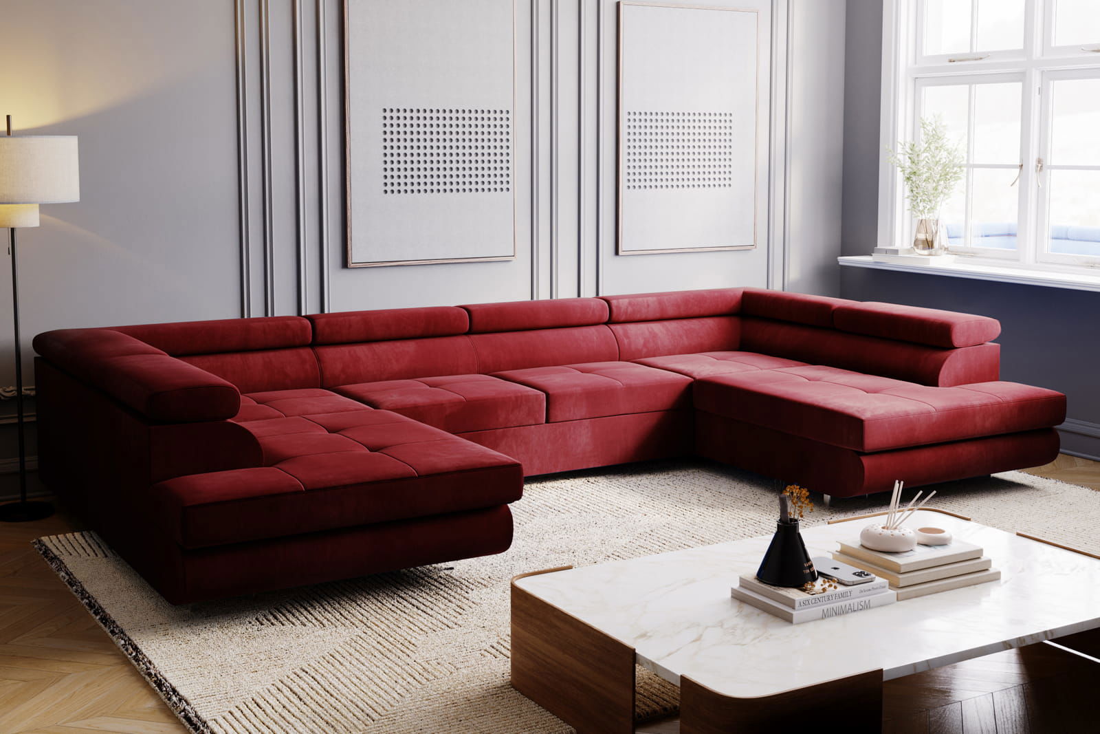 BURGUNDY SOFA BED MONTANA XL 340X200 CM - - My Sofas