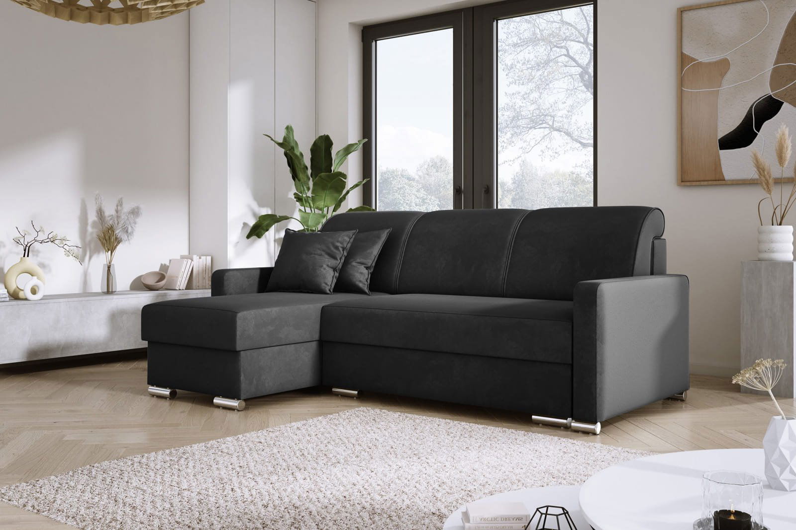 DARK GREY CORNER SOFA BED LUNA MINI 225X145 CM - - My Sofas