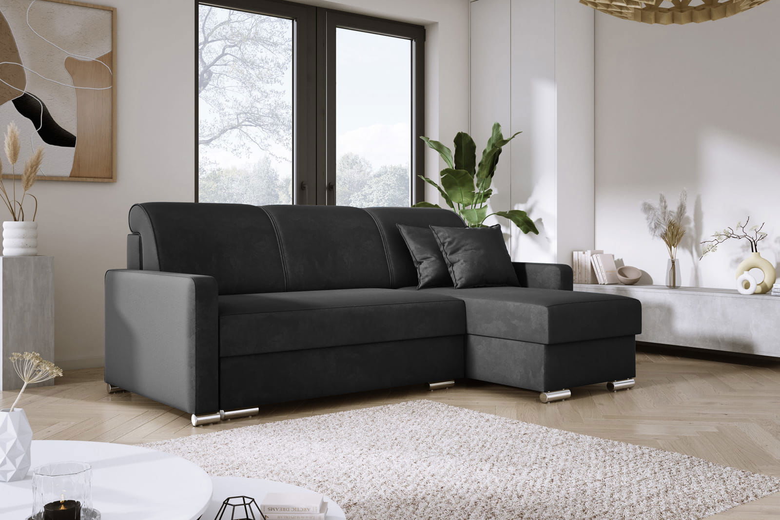 DARK GREY CORNER SOFA BED LUNA MINI 225X145 CM - - My Sofas