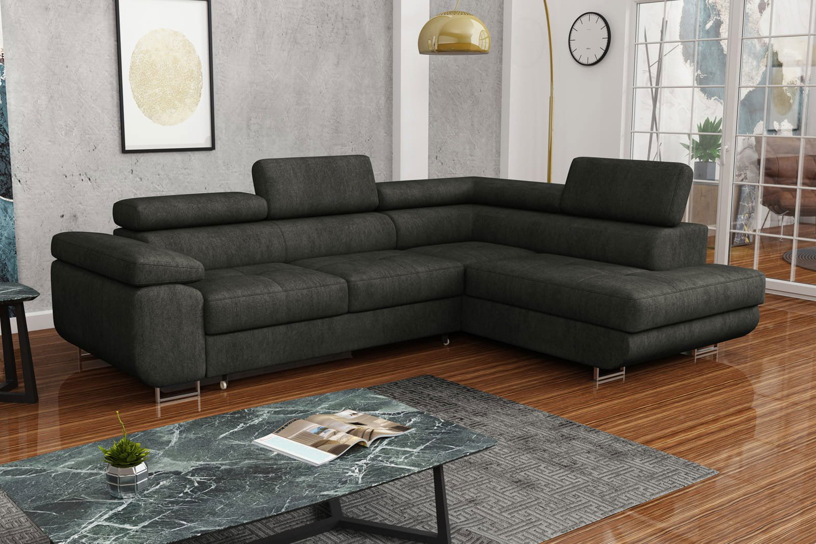 DARK GREY CORNER SOFA BED MONTANA 270X200 CM - - My Sofas