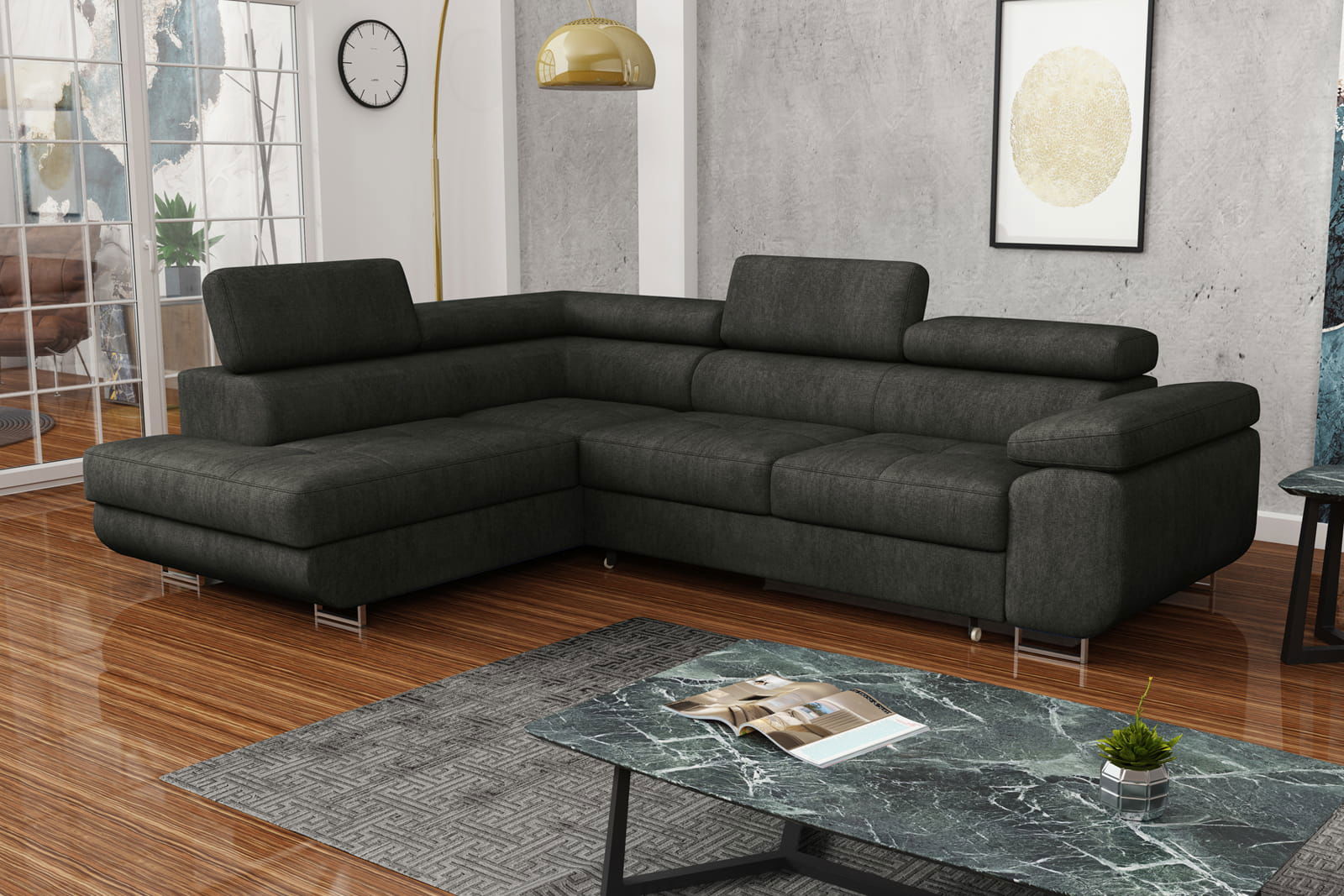 DARK GREY CORNER SOFA BED MONTANA 270X200 CM - - My Sofas