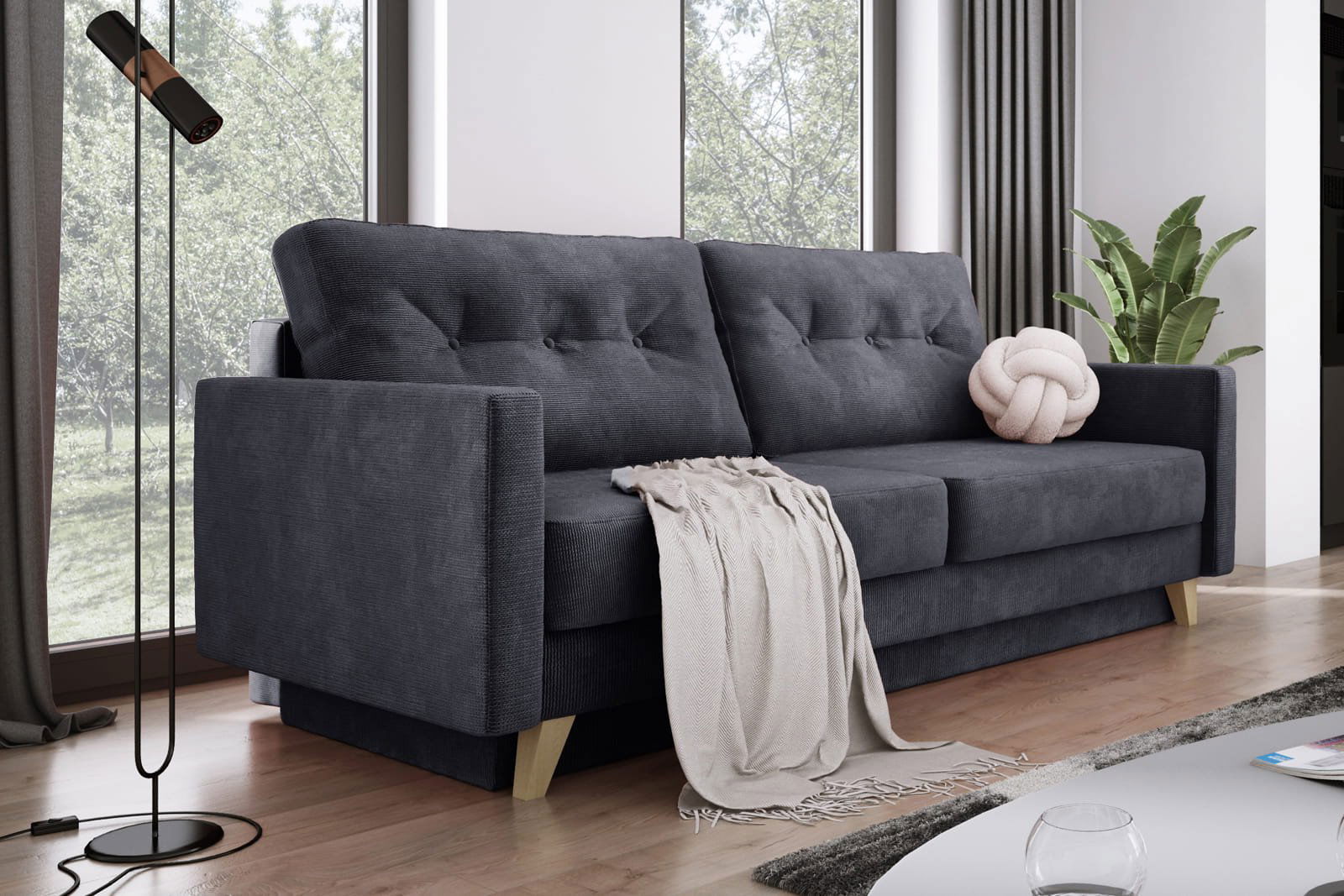 DARK GREY SOFA BED BERGEN 215X98 CM - - My Sofas