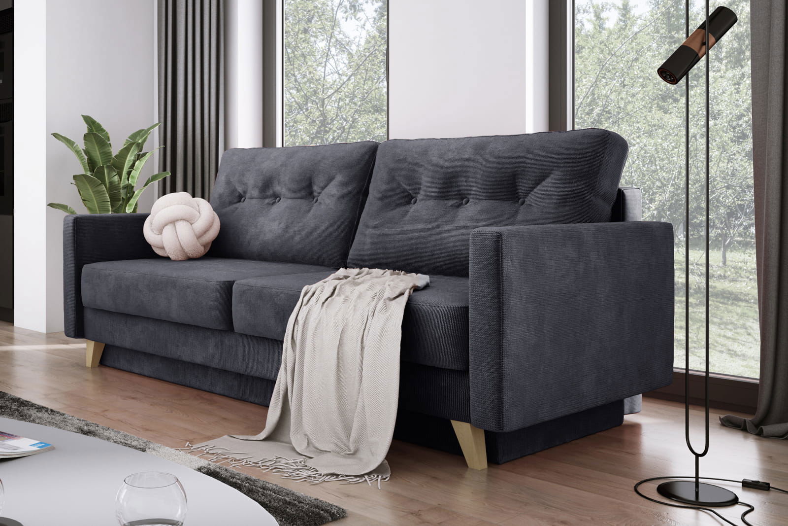 DARK GREY SOFA BED BERGEN 215X98 CM - - My Sofas