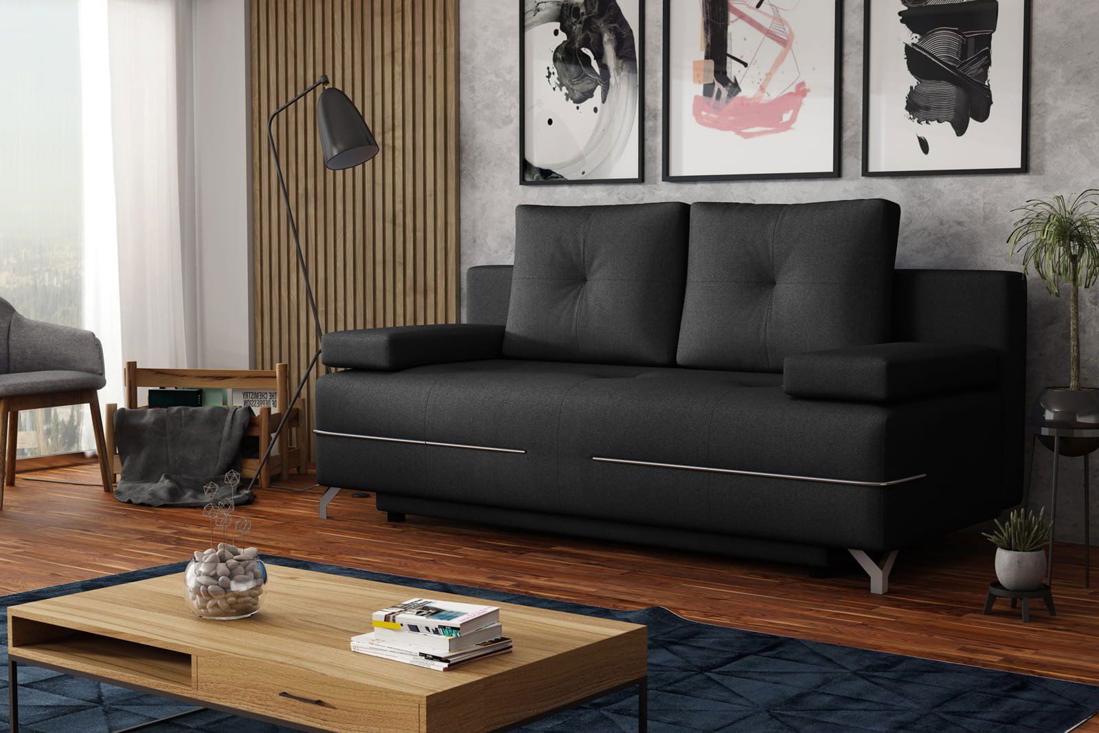 DARK GREY SOFA BED MANHATTAN 200X96 CM - - My Sofas