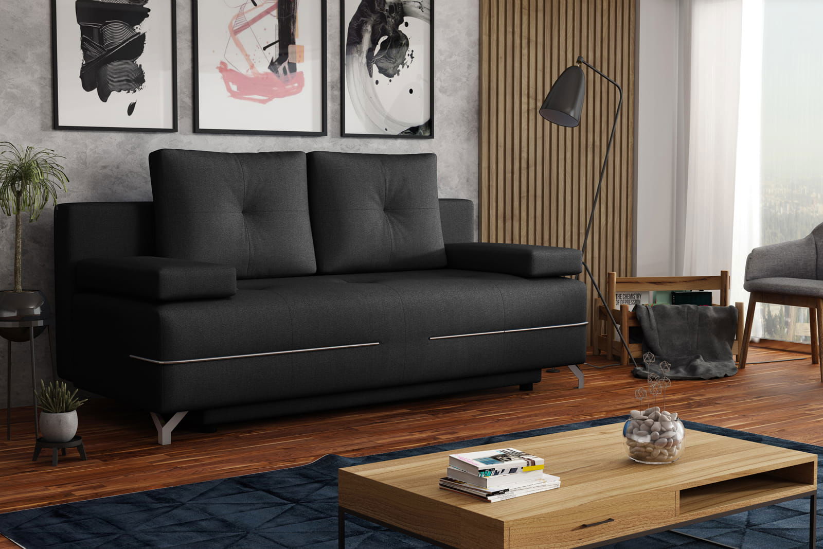 DARK GREY SOFA BED MANHATTAN 200X96 CM - - My Sofas