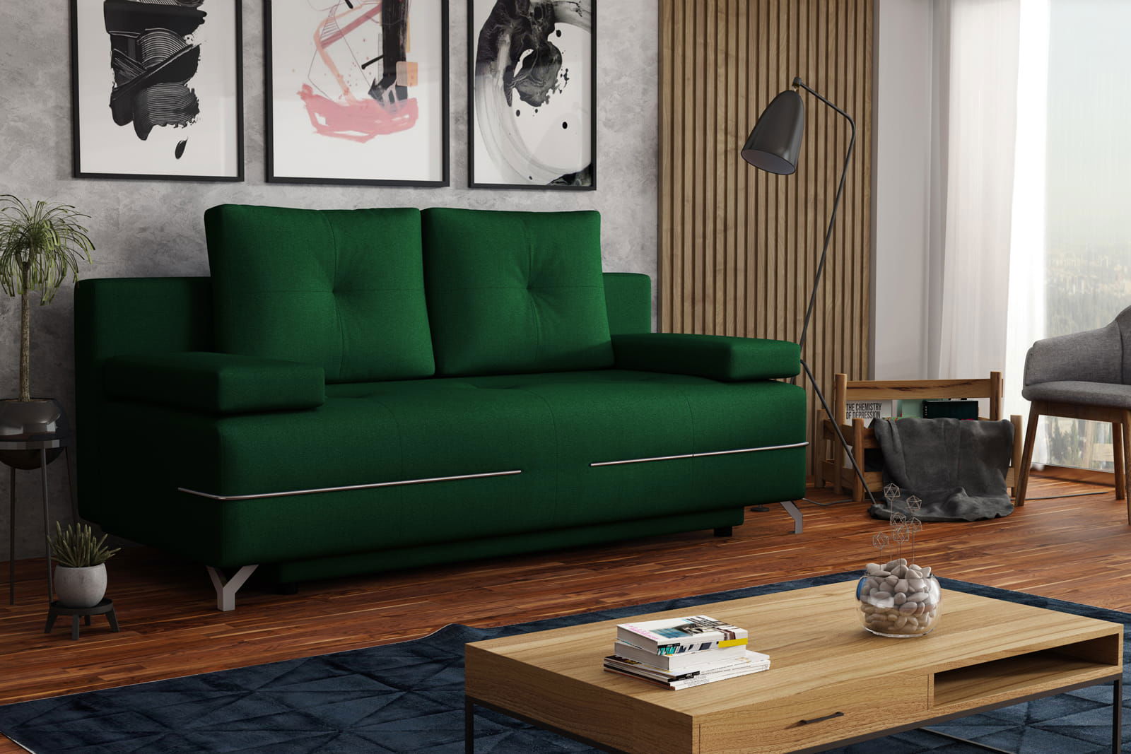 GREEN SOFA BED MANHATTAN 200X96 CM - - My Sofas