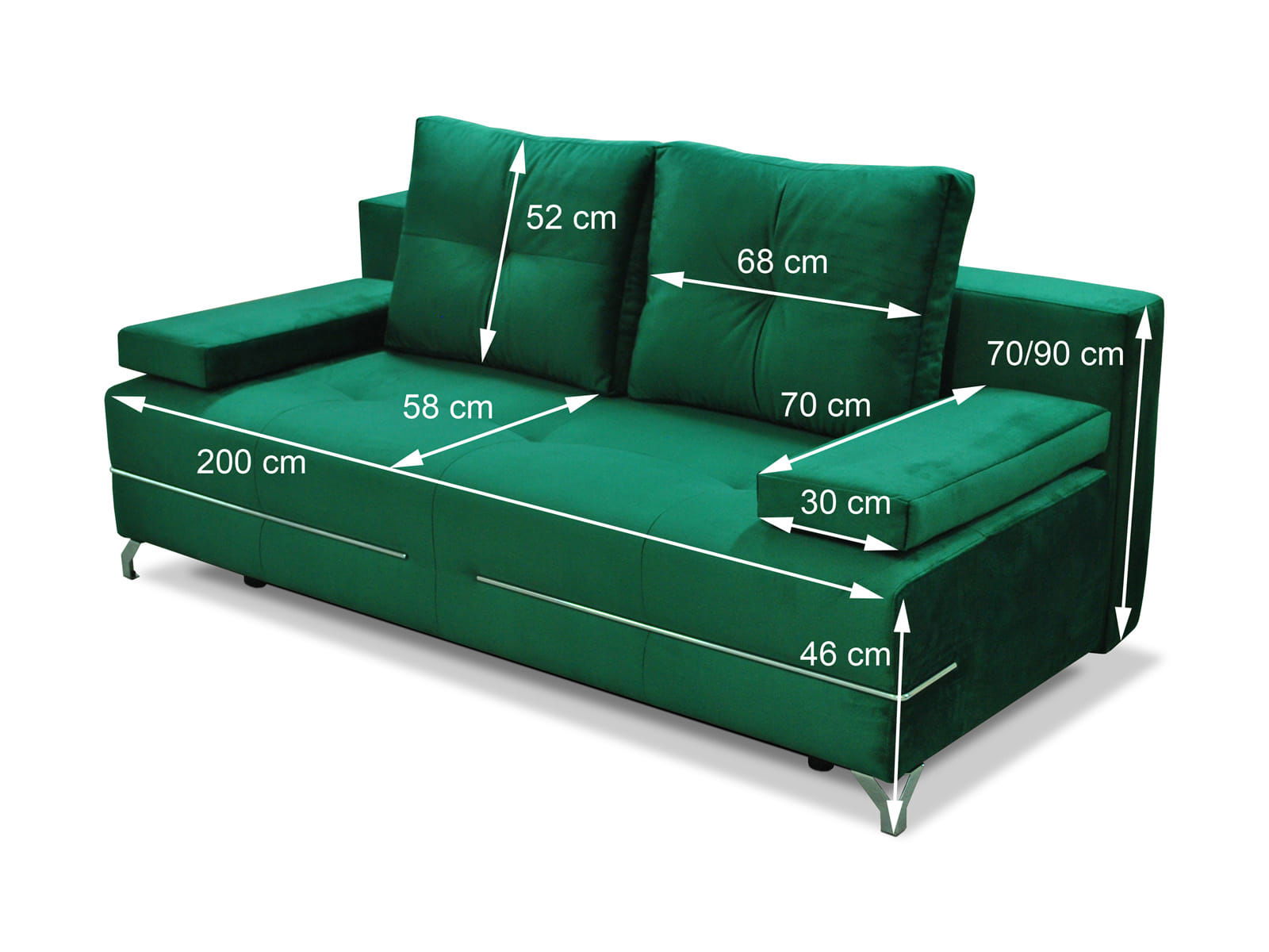 GREEN SOFA BED MANHATTAN 200X96 CM - - My Sofas