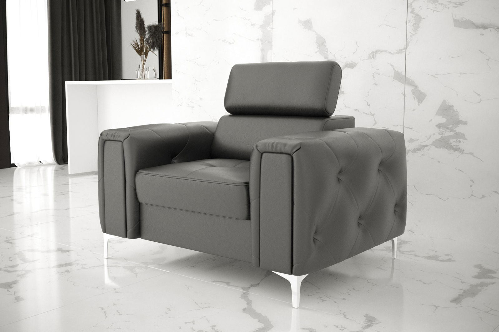 GREY ECO LEATHER ARMCHAIR ORION 110 CM - - My Sofas