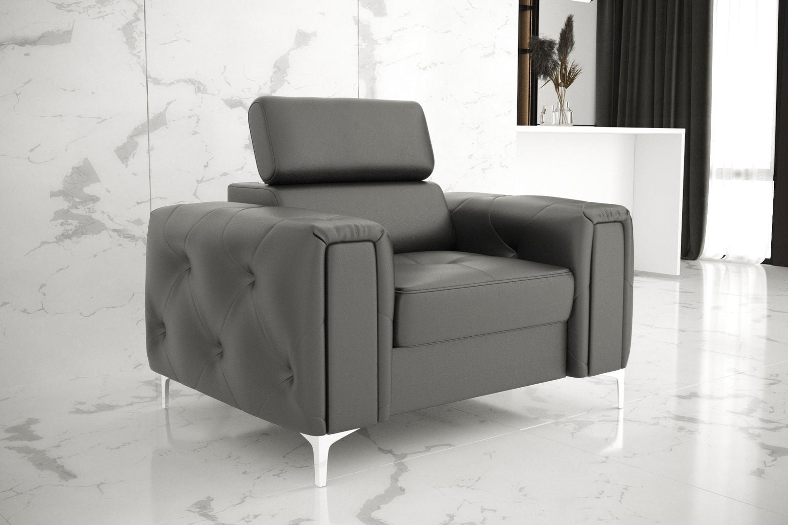 GREY ECO LEATHER ARMCHAIR ORION 110 CM - - My Sofas