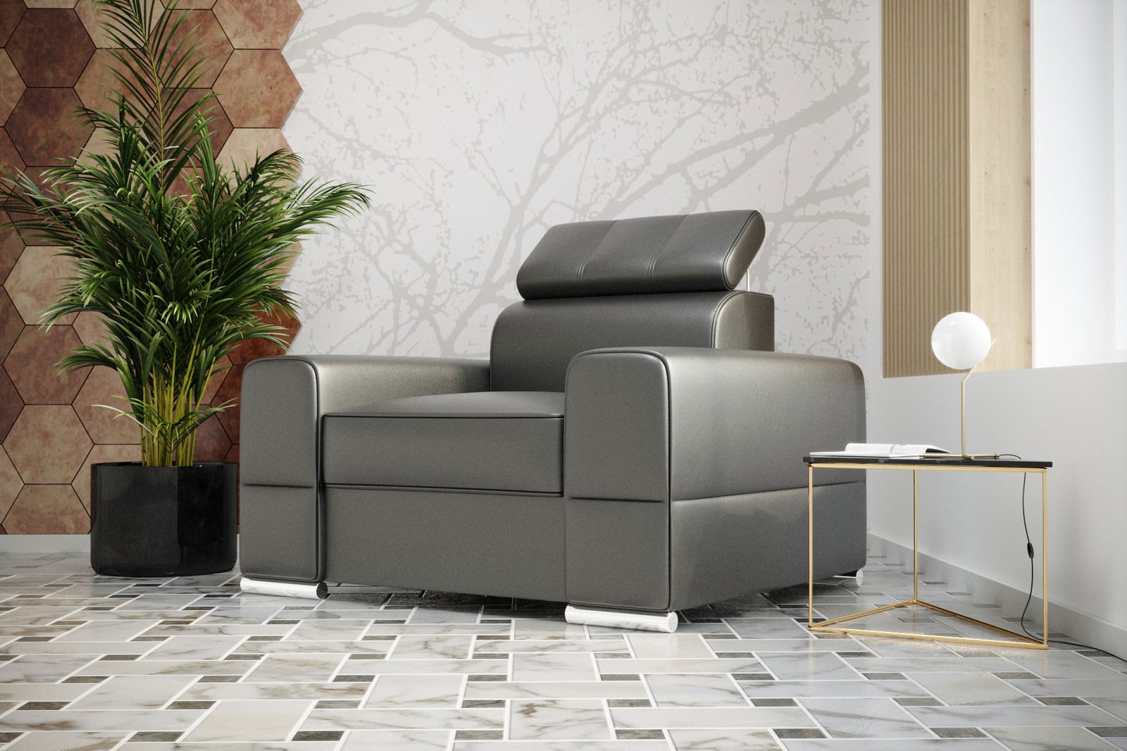 GREY LEATHER CHAIR ROYAL 114 CM - - My Sofas