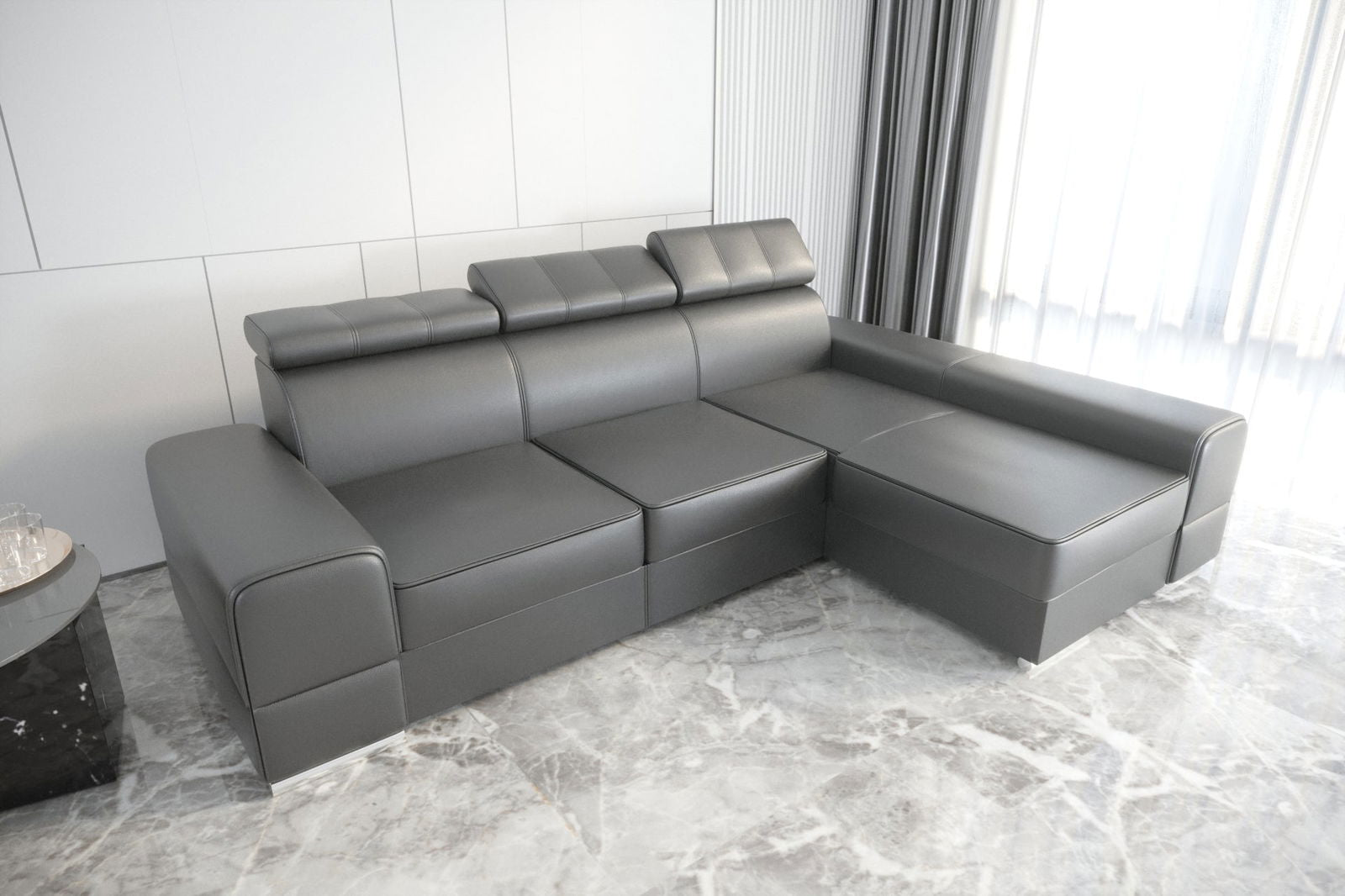 GREY LEATHER CORNER SOFA BED ROYAL 295×185 - - My Sofas