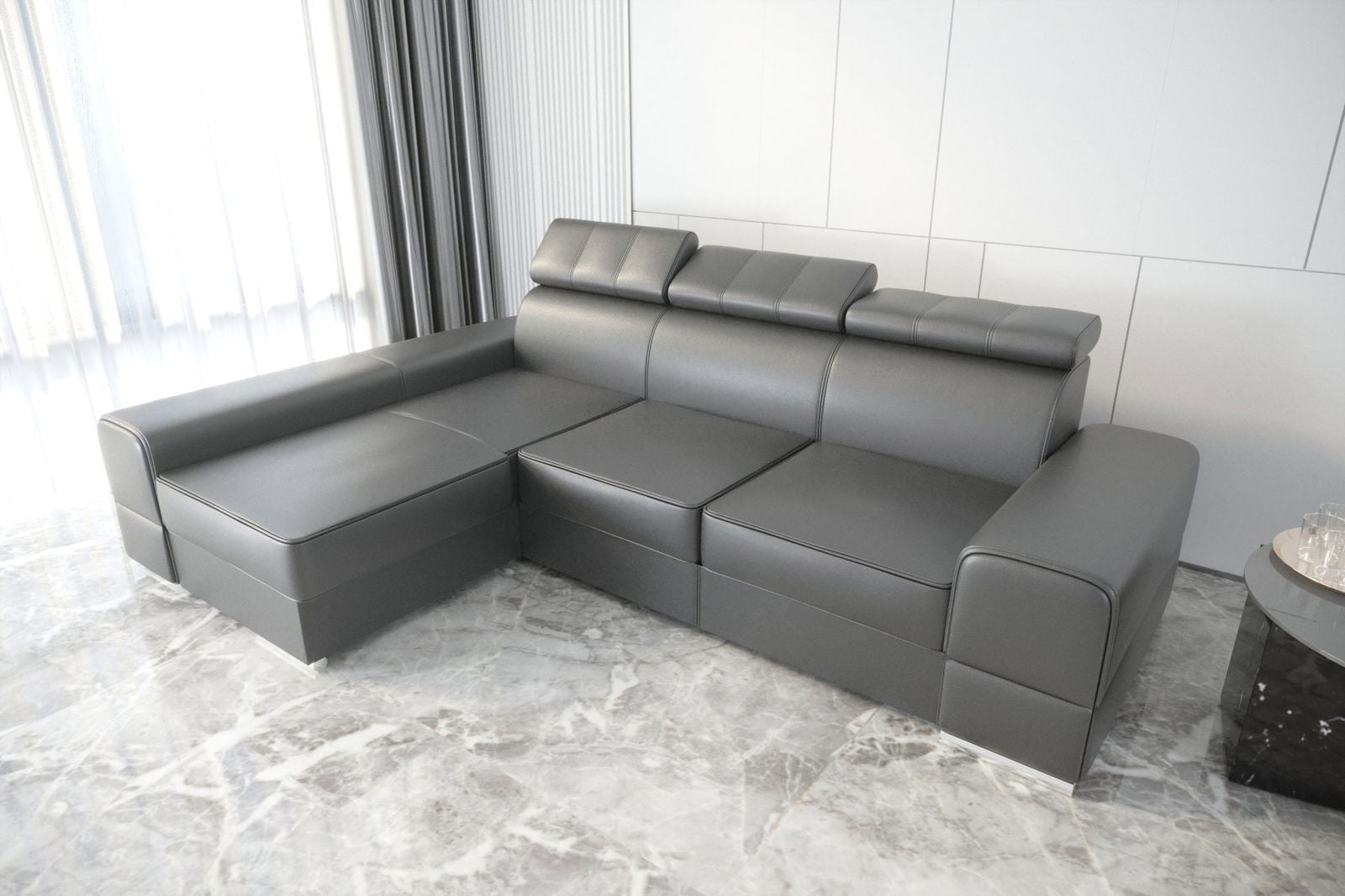 GREY LEATHER CORNER SOFA BED ROYAL 295×185 - - My Sofas