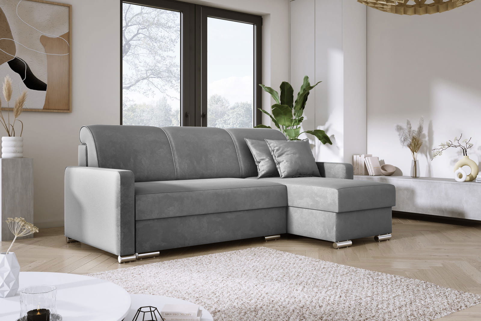 LIGHT GREY CORNER SOFA BED LUNA MINI 225X145 CM - - My Sofas