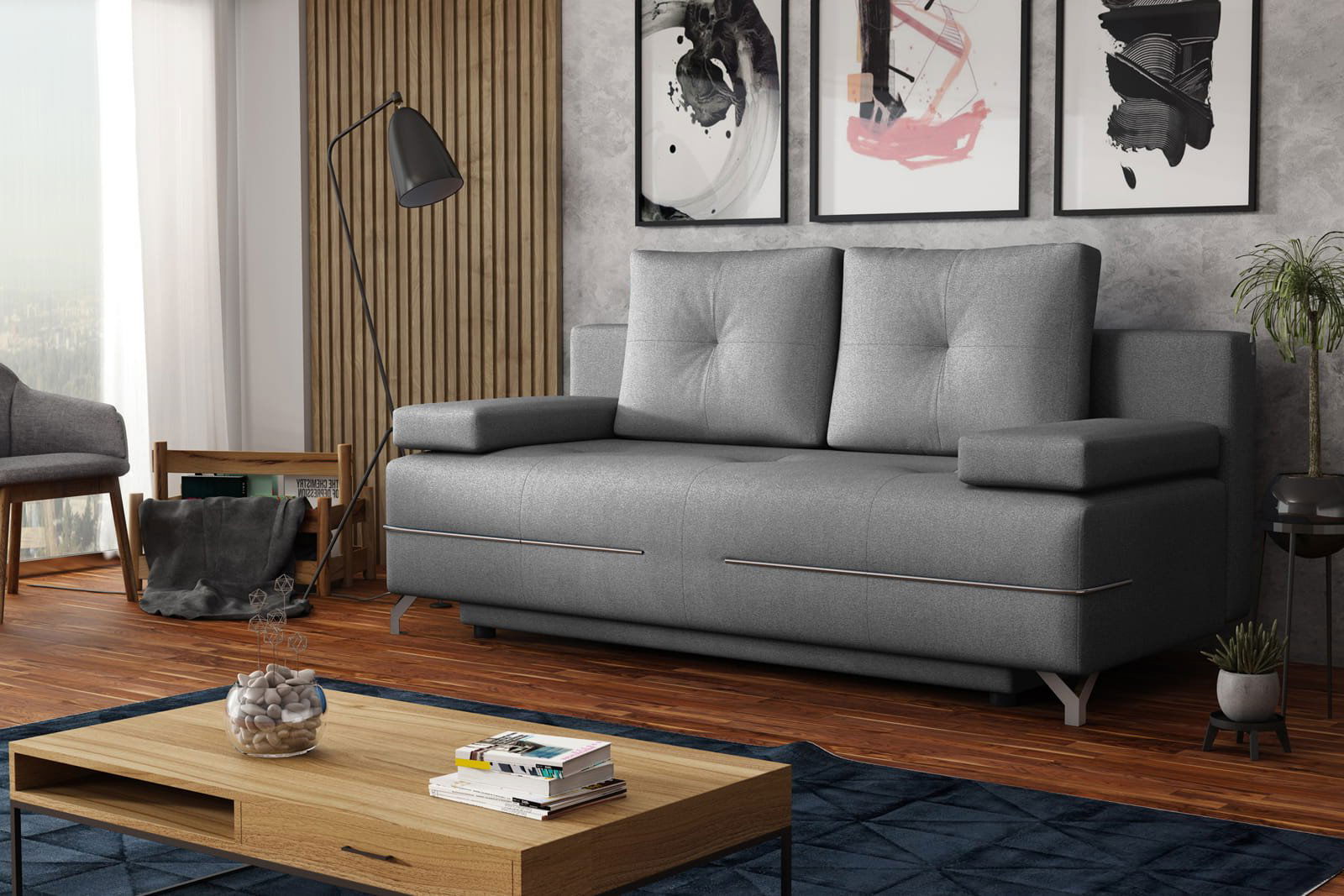 LIGHT GREY SOFA BED MANHATTAN 200X96 CM - - My Sofas