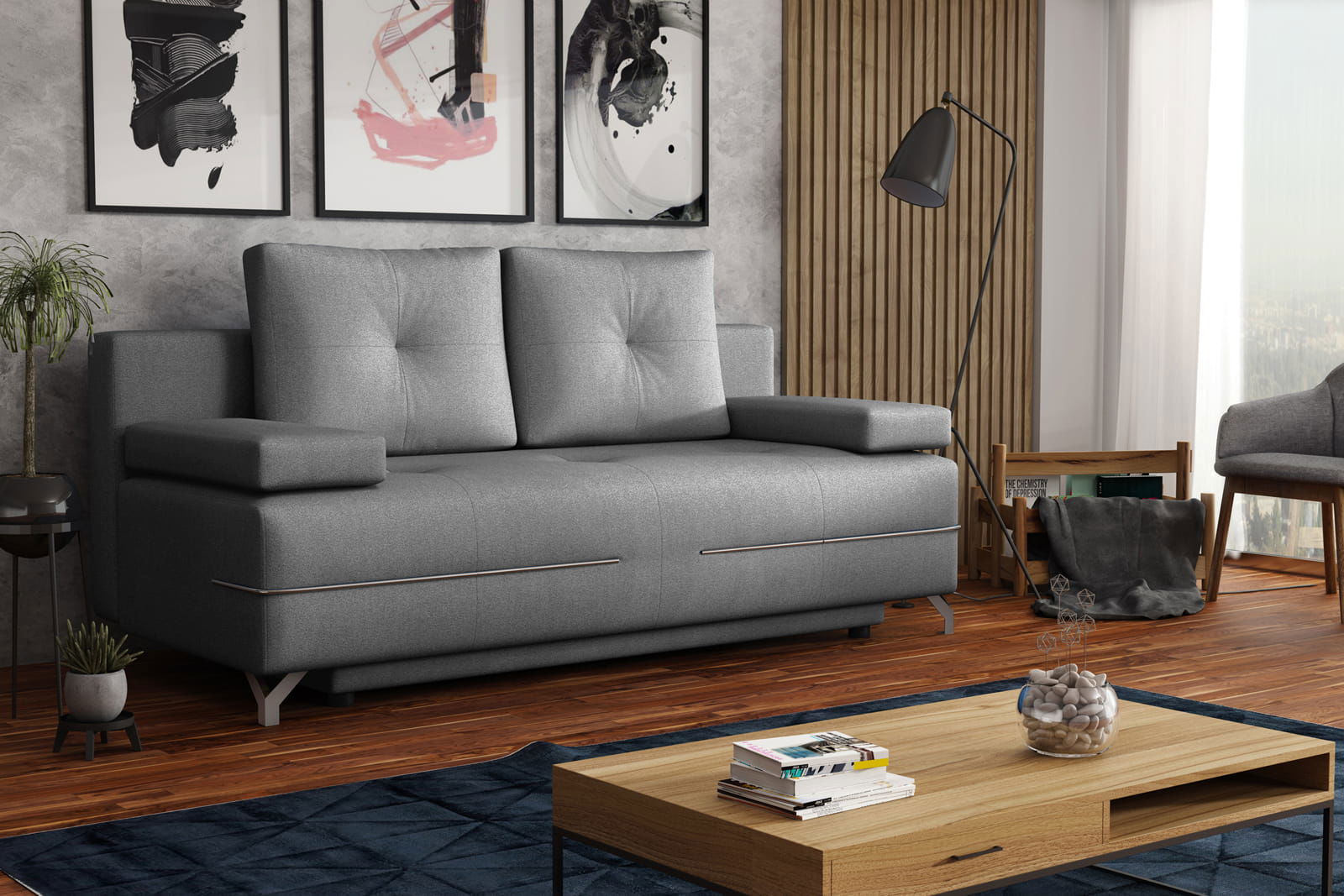 LIGHT GREY SOFA BED MANHATTAN 200X96 CM - - My Sofas