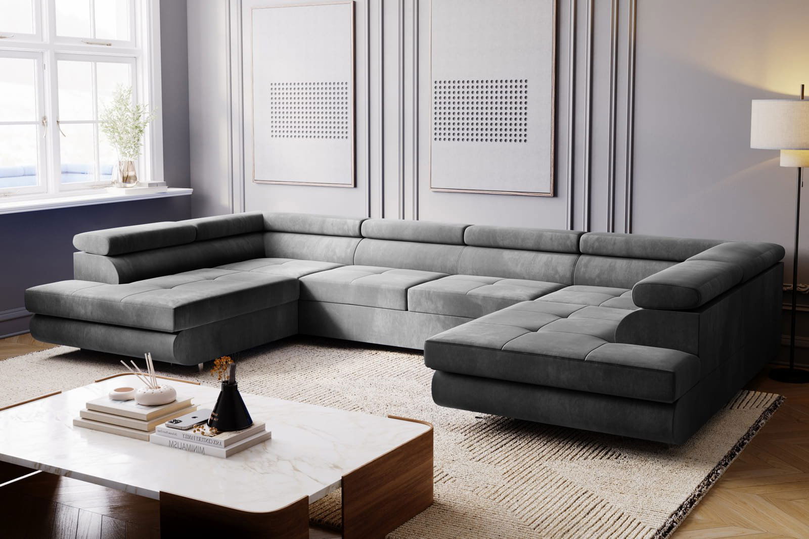 LIGHT GREY SOFA BED MONTANA XL 340X200 CM - - My Sofas